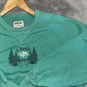 American Eagle Green Crewneck Sweatshirt, 1977 Pine Trees sz Medium, Soft, Cozy